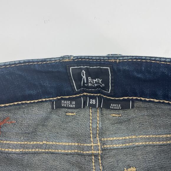 New ROCK REVIVAL REMIX Jean Size 25 Dark Wash Distressed Ankle Skinny - Picture 3 of 10